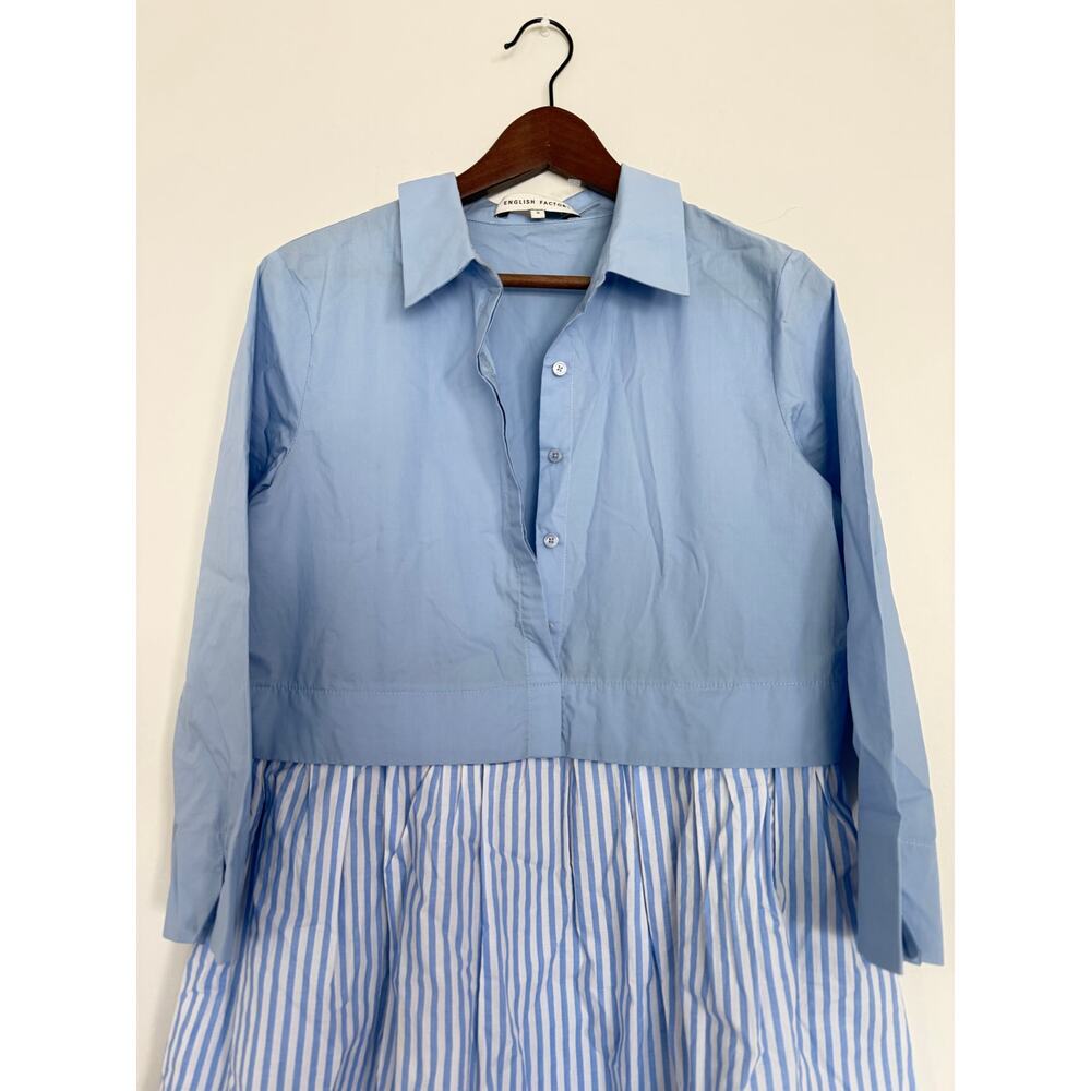 English Factory Stripe Contrast Shirt Mini Dress in Blue Size S - Picture 7 of 8